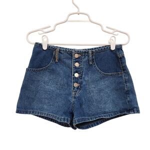 Vintage Whooz Blooz High Rise Cotton Denim Shorts Blue Button Fly Size 7/8